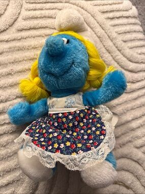 Vintage 1981 Smurfette Plush Doll - Blue & Yellow Soft Toy Original